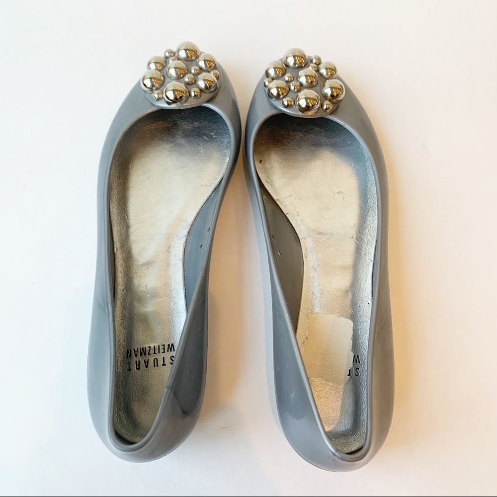 Stuart Weitzman silver Jelly flats FLAWED